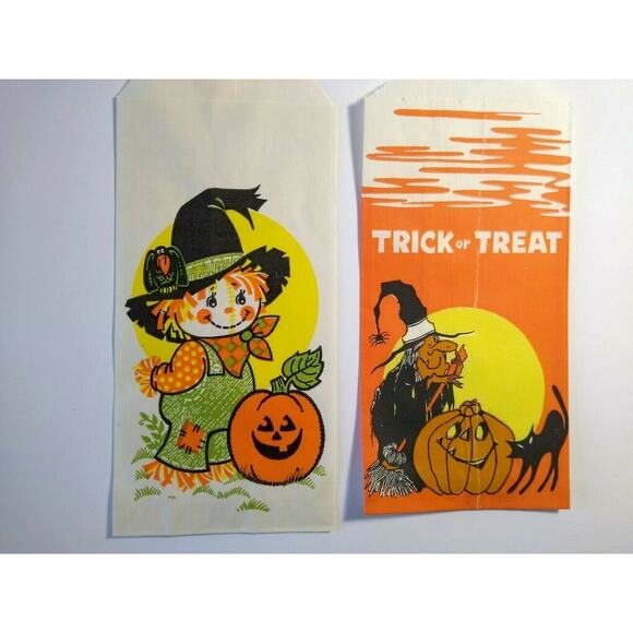 Halloween Candy Trick Or Treat Loot Bags Cute Scarecrows Witch Black Cat Lot 4 - Picture 5 of 6